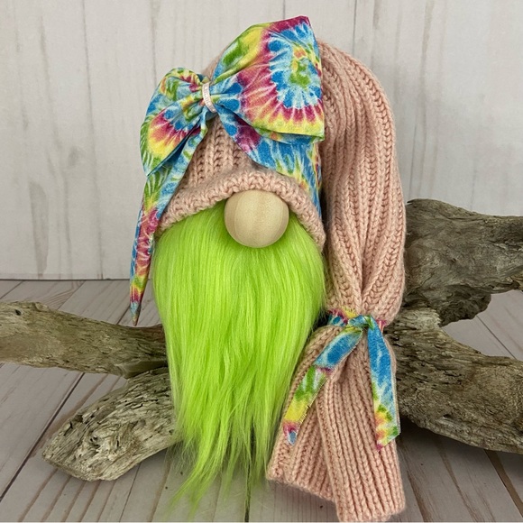 Hand Crafted Other - Pink Tie Dye Hippie Gnome Handmade Sparkly Threads Lime Green Beard Faux Fur